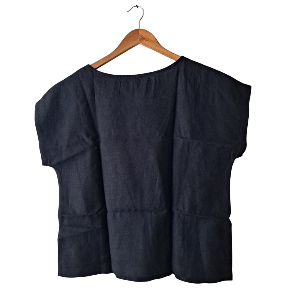 NWT Quince 100% European Linen Short Sleeve Top Black Women's Size Small - Picture 3 of 9